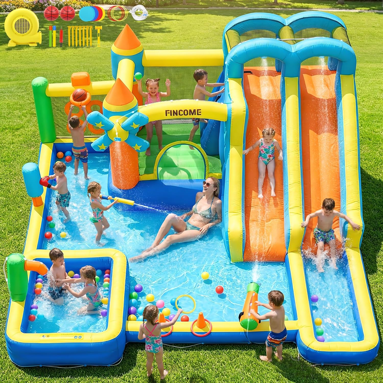 Kids Outdoor Climbing - Château gonflable 10-en-1 avec deux toboggans