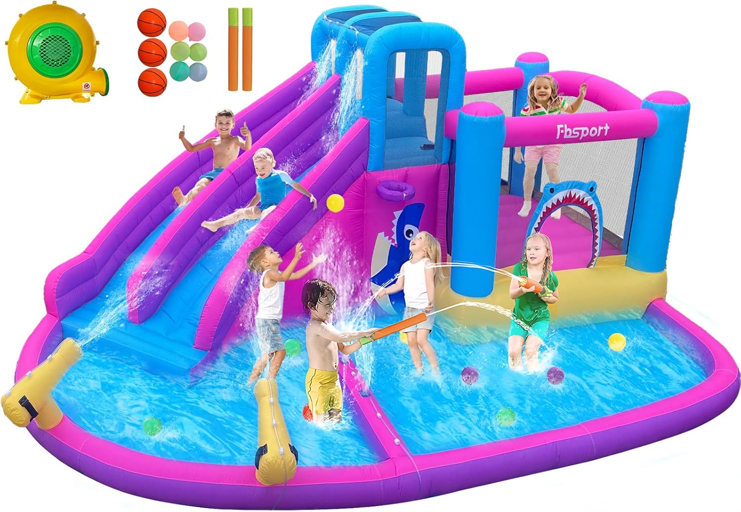 Kids Outdoor Climbing - Château gonflable avec toboggans aquatiques jumeaux